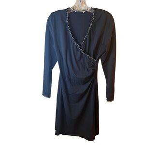 Anne Fontaine Pima Cotton NESS Black Long Sleeve Ruffled Trim Wrap Dress Size 40